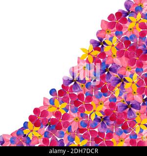 Hintergrund von Aquarellblumen, Blüten von gelben, rosa, lila, lila Blüten Stockfoto