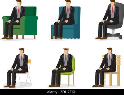 Set von Geschäftsfiguren in sechs Stühlen. Vektorgrafik Design. Stock Vektor