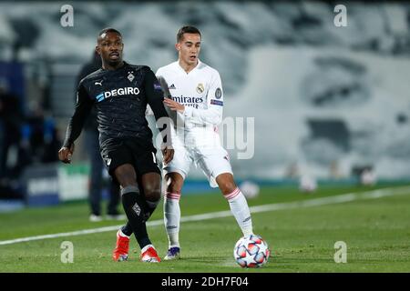 Marcus Thuram von Monchengladbach und Lucas Vazquez von Real Madrid in Aktion während der UEFA Champions League, Gruppe B Fußball / LM Stockfoto