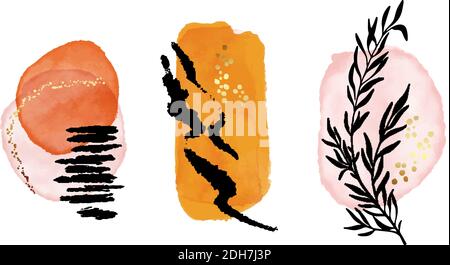 Aquarell minimalistische Formen, Aquarell Blobs Boho Ästhetik. Geometrische Hintergrundformen, Zeitgenössische Kosmetik Logo-Design, umweltfreundlich Stock Vektor