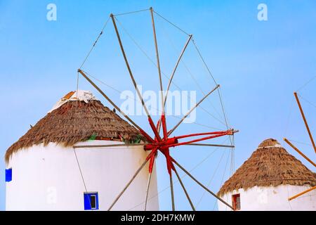 Mykonos Insel Windmühle in Griechenland, Kykladen Stockfoto