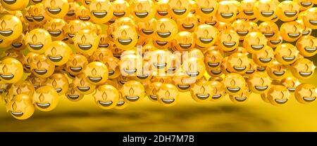 3d-Rendering einer großen Gruppe von Emoji-Smileys mit Sternen als Augen. Star-Struck. Liebeskonzept. Größe des Webbanners. Stockfoto