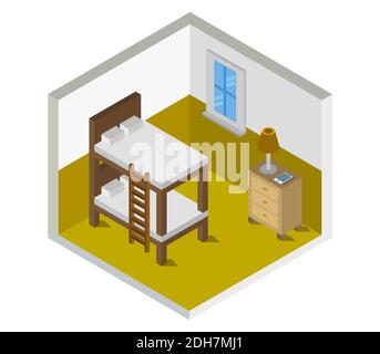 Isometrische Schlafzimmer Vektor Grafik Illustration. Stock Vektor