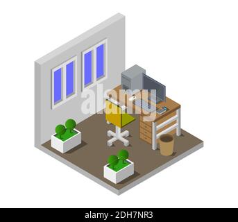 Isometrisches Office Room Vektorgrafik. Stock Vektor