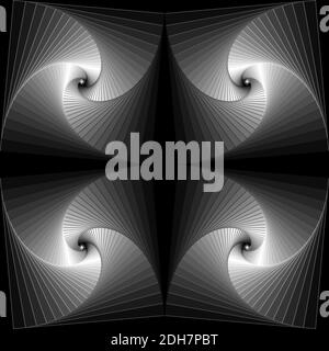 Monochrom wirbelnde spiralförmige Quadrate - 3D digitale Illustration Stockfoto