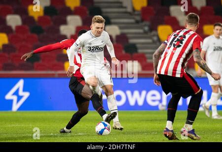 Brentford, Großbritannien. Dezember 2020. Derby County Kamil Jozwiak während des Sky Bet Championship-Spiels zwischen Brentford und Derby County im Brentford Community Stadium, Brentford, England am 9. Dezember 2020. Foto von Andrew Aleksiejczuk/Prime Media Images. Kredit: Prime Media Images/Alamy Live Nachrichten Stockfoto