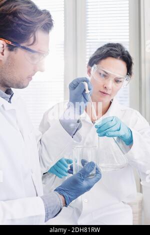 Wissenschaftler untersuchen Proben im Labor Stockfoto