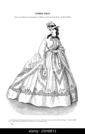 Sommerkleid Godeys Mode für den Sommer 1864 aus Godeys Lady's Book and Magazine, June 1864, Philadelphia, Louis A. Godey, Sarah Josepha Hale, Stockfoto