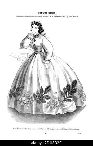 Sommerkleid Godeys Mode für den Sommer 1864 aus Godeys Lady's Book and Magazine, June 1864, Philadelphia, Louis A. Godey, Sarah Josepha Hale, Stockfoto