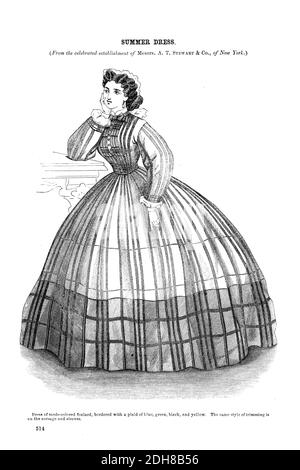 Sommerkleid Godeys Mode für den Sommer 1864 aus Godeys Lady's Book and Magazine, June 1864, Philadelphia, Louis A. Godey, Sarah Josepha Hale, Stockfoto