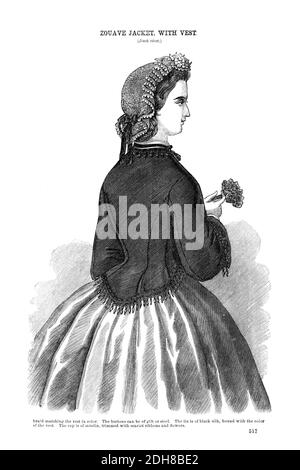 Zouave Jacke mit Weste Godeys Mode für den Sommer 1864 aus Godeys Lady's Book and Magazine, June 1864, Philadelphia, Louis A. Godey, Sarah Josepha Hale, Stockfoto