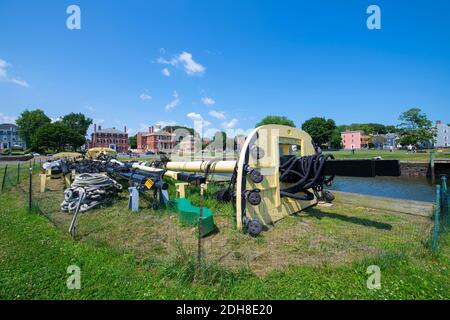 Freundschaft der Salem Masten in der Salem Maritime National Historic Site (NHS) in Salem, Massachusetts, USA. Dieses Schiff ist ein Full Scale r Stockfoto