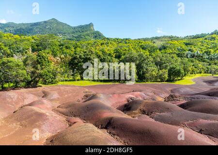 Die wunderschöne siebenfarbige Erde (Terres des Sept Couleurs). Chamarel, Insel Mauritius, Indischer Ozean, Afrika Stockfoto