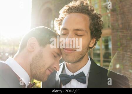 Close-up von newlywed Gay paar mit geschlossenen Augen Stockfoto