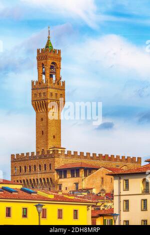 Palazzo Vecchio Turm in Florenz, Italien Stockfoto