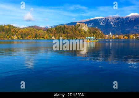 See Bled Blejsko Jezero, Slowenien Panorama Stockfoto