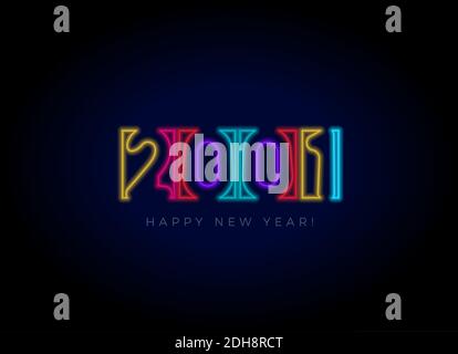 Neue Jahr 2021 Zahlen für digitale Display-Design. Neon Beleuchtung Poster für Party, Event, Einladungen und Kalender in Cyberpunk, Rave, beliebt Stock Vektor