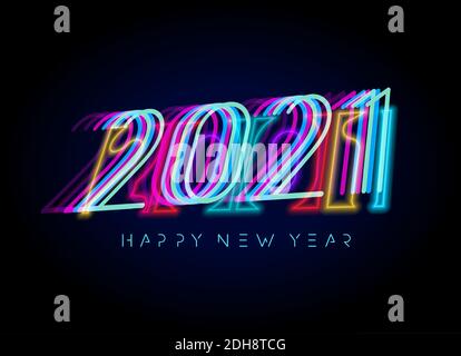 Neue Jahr 2021 Zahlen für digitale Display-Design. Neon Beleuchtung Poster für Party, Event, Einladungen und Kalender in Cyberpunk, Rave, beliebt Stock Vektor