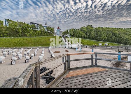 Blick auf den Strand in Sellin auf der Insel Rügen Stockfoto