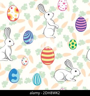 Nahtloses Muster von Ostereiern und Kaninchen. Stock Vektor