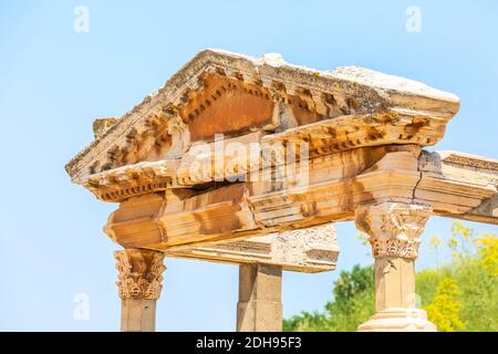 Nahaufnahme der alten Ruinen von Ephesus, Türkei Stockfoto