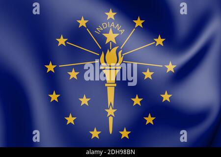 3D-Flagge Indiana, USA. 3D-Darstellung. Stockfoto