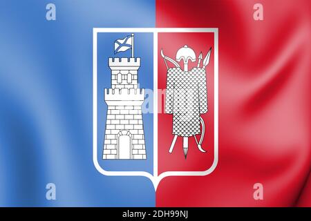 3D-Flagge von Rostow-am-Don, Russland. 3D-Darstellung. Stockfoto