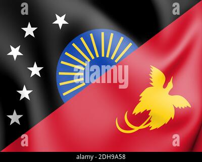 3D-Flagge der Provinz Sandaun, Papua-Neuguinea. 3D-Darstellung. Stockfoto