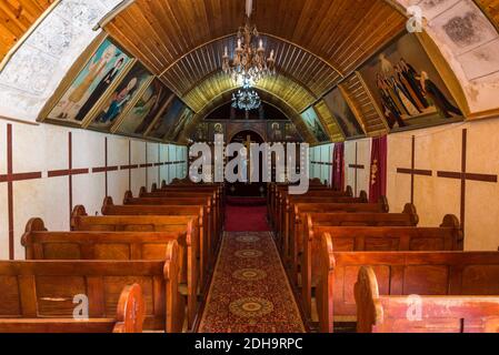 Ineriors der St. Helena's koptisch-orthodoxen Kirche aus der byzantinischen Zeit im Komplex des koptisch-orthodoxen Patriarchats, Altstadt von Jerusalem Stockfoto