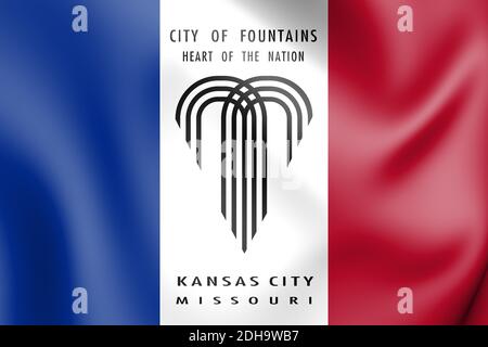 3D-Flagge von Kansas City (Missouri), USA. 3D-Darstellung. Stockfoto