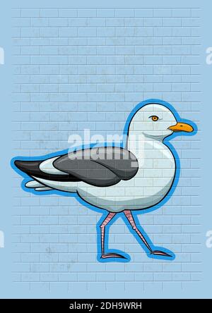 Abbildung einer Möwe / Albatros, die ein Spray imitiert Malerei an einer Wand Stockfoto