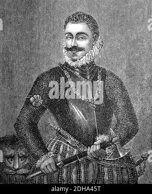 Don Juan de Austria, Ritter Johann von Österreich, 24. Februar 1547 - 1. Oktober 1578, Kommandant der spanischen Flotte und Gouverneur der Habsburger Niederlande / Don Juan de Austria, Ritter Johann von Österreich, 24. Februar 1547 - 1. Oktober 1578, Fehlshaber der spanischen Flotte und Statthalter der habsburgischen Niederlande, historische, digitale Nachbildung eines Originals aus dem 19. Jahrhundert / digitale Reproduktion einer Originalvorlage aus dem 19ten Jahrhundert. Jahrhundert, Stockfoto