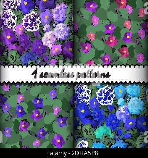 Vektor-Set von nahtlosen Blumenmuster, Sommer Hintergrund. Afrikanische Veilchen Stock Vektor