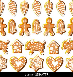 Endlose Textur mit traditionellen Weihnachtssymbolen. Das Schwein Symbol des neuen Jahres 2019. Nahtloses Vektor-Muster für Ihr festliches Design, Stoffe, Wal Stock Vektor