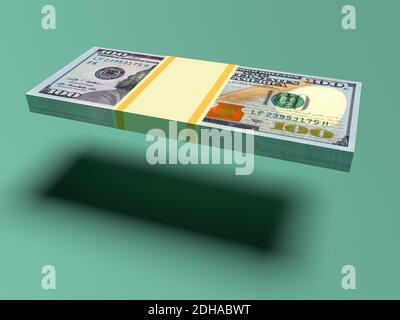Fliegende Bündel von Dollar mit Schatten. Finanz- und Geschäftskonzept Stockfoto