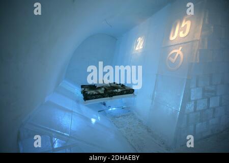 ICE HOTEL, JUKASSJARVI SCHWEDEN Stockfoto