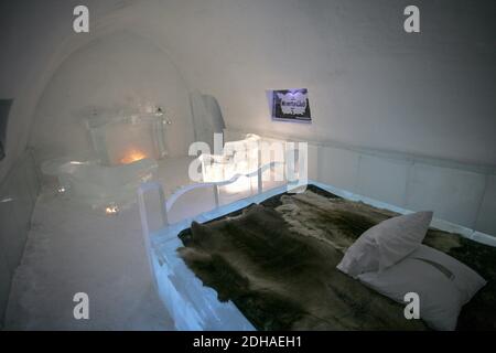 ICE HOTEL, JUKASSJARVI SCHWEDEN Stockfoto