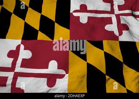 Nahaufnahme einer winkenden Flagge von Maryland (USA) in 3D-Rendering. Stockfoto