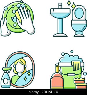 Hausfrau Chores RGB-Farbsymbole gesetzt Stock Vektor