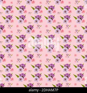 Nahtlose Muster Kornblumen in einer wiederholbaren Fliesenanordnung ideal für Schreibwaren und Stoffe , hübsch auf einem rosa Hintergrund Stockfoto