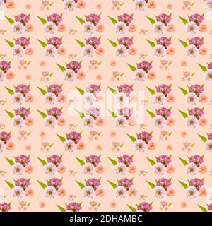 Nahtlose Muster Kornblumen in einer wiederholbaren Fliesenanordnung ideal für Schreibwaren und Stoffe , hübsch auf einem Pfirsich-Hintergrund Stockfoto