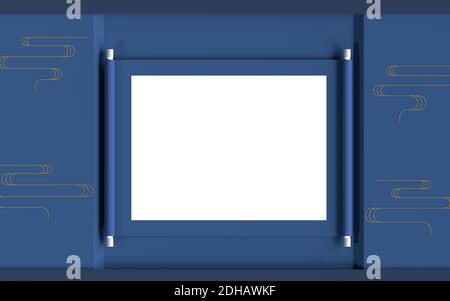 Leere chinesische alte Haspel Hintergrund, 3d-Rendering. Digitale Zeichnung des Computers. Stockfoto