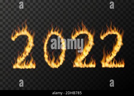 2022 Nummer aus hellen Feuerflammen auf Transparent Stock Vektor
