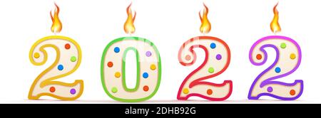 2022 Jahre nummeriert Geburtstagskerze mit Feuer auf weiß Stock Vektor