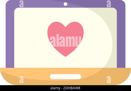 Symbol für soziale Medien eines Notebooks mit violetter Farbe Und ein Symbol des Herzens in der Mitte davon Stock Vektor
