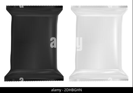 Verpackungsrohling mit Nasswischen. Plastikbeutel Schablone mockup. Realistisches Design von Baby Wipe Paket. Beutel mit Lebensmittelfolie. Antibakterielle Gesichtsserviette. Schoko Stock Vektor