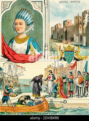 Altkolorit Lithographie Porträt von Margarete von Provence. Marguerite de Provence, Margarete von der Provence (1221-1295) Königin von Frankreich als Ehefrau von König Ludwig IX. Frankreich. Les Français Illustres von Gustave Demoulin 1897 Stockfoto