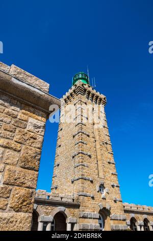 Frehel, Bretagne, Frankreich - 25. August 2019: PHARE Du Cap Frehel - Leuchtturm am Kap Frehel, Cotes-d'Armor, Bretagne, Nordfrankreich Stockfoto