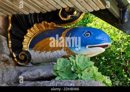 Aushängeschild in der Vallhala Sammlung in die Klostergärten auf Tresco in den Scilly-inseln. Viele von diesen sind von Schiffen zerstört rund um die Inseln. Cornw Stockfoto