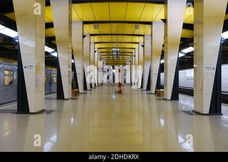 Das Innere der Station Shelepiha Moskauer Metro. Moskau Stockfoto